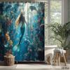 Mermaid Shower Curtain Underwater Ocean Scene Dolphins Fish Coral Reef Art Fantasy Decor Waterproof Fabric Bath Curtain Set Home