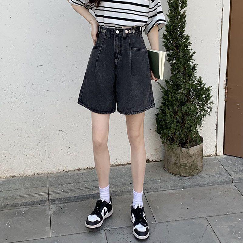 Five-point High-waist Denim Shorts for Women In Summer New Loose Wide-leg Mid-length Pants