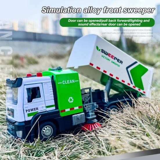 Sanitation Garbage Truck Toy with Light & Music 0.0638888888888889 Scale Realistic Street Sweeper Model Ornament No Battery Required Inertial Forward