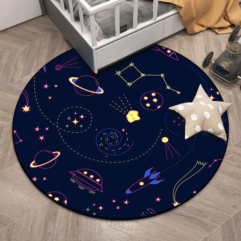 Cartoon Pattern Circular Floor Mat Planet Astronaut Printed Carpet Home Living Room Decoration Anti Slip Floor Mat Door Mat