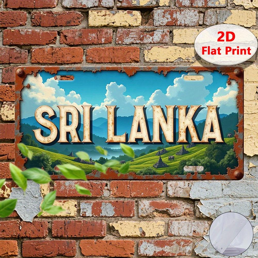 D Flat Pc Vintage Sri Lanka Landscape Metallike SignIndustrial Retro Travel Poster with Tea PlantationsAluminum Wall Decor