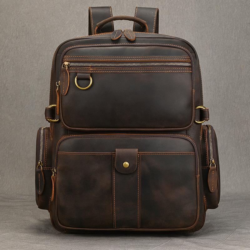 

New Fashion Men s Leather Backpack Real Cowskin Travel Bag Male Leather Laptop Bag Backpacks For Man Male Anti Theft Men темно-коричневого