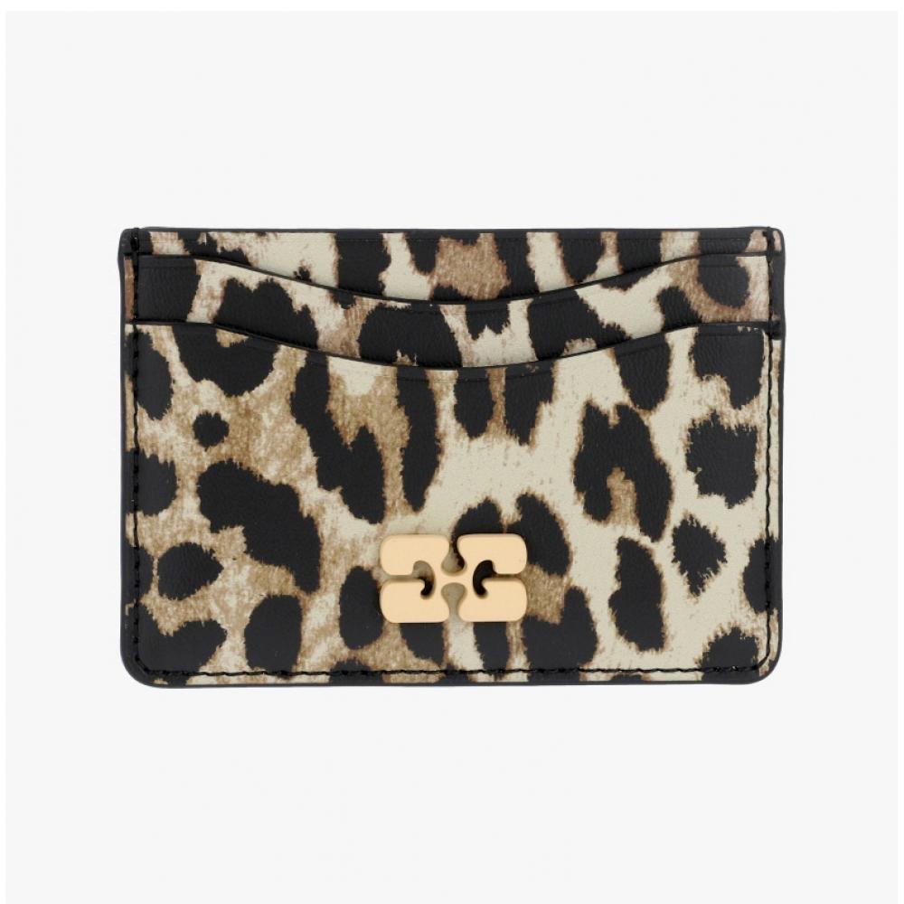 Ganni A6541 943 Leopard Butterfly Logo Card Holder
