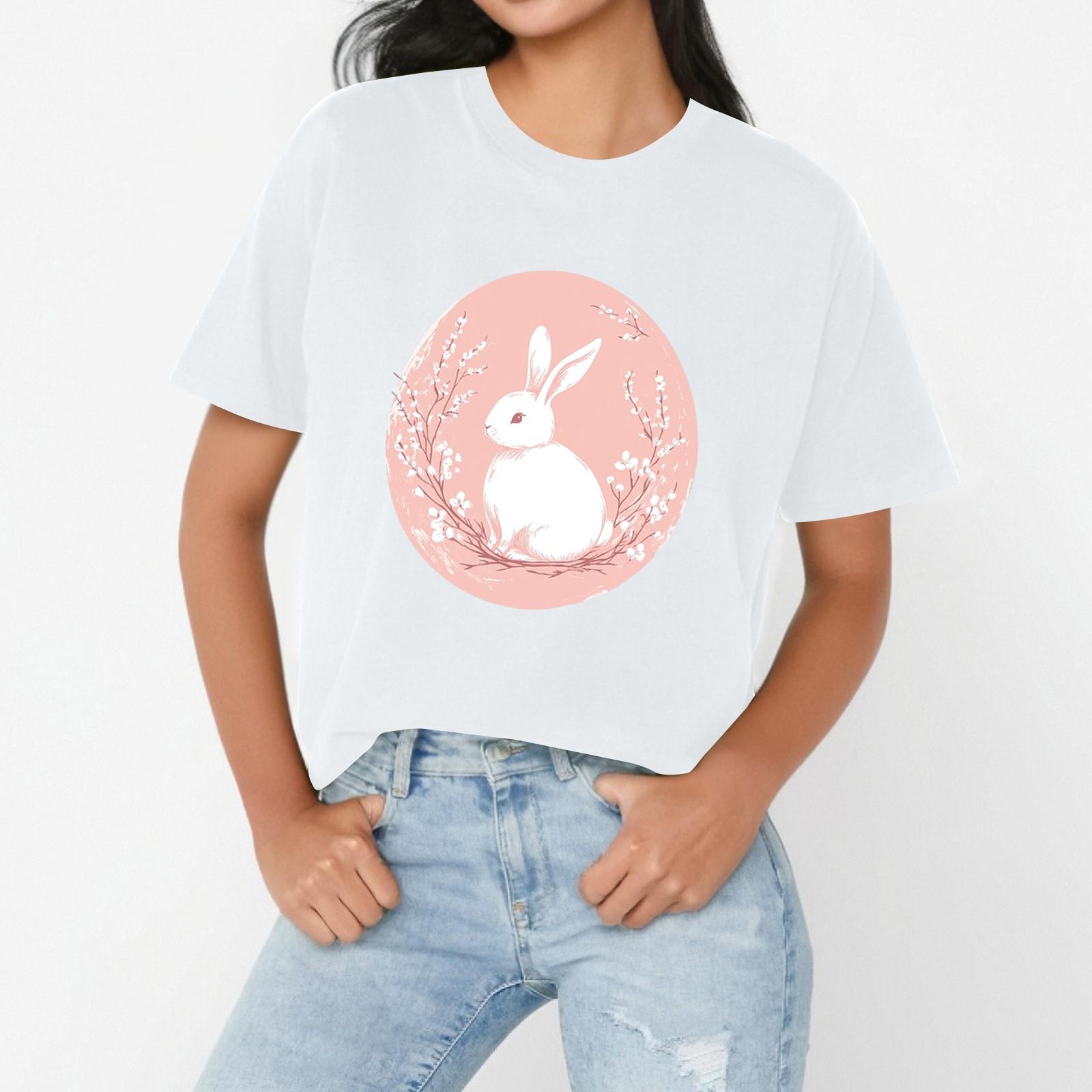 

Женская повседневная свободная футболка с пасхальным принтом, круглый вырез, пуловер, короткий рукав, топ M белый