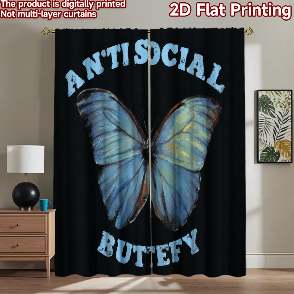 2D flat printing 2pcs Window Treatment Curtains Anti Social Butterfly Digital Printed Polyester Drapes Seasonal Party & Holiday 100×220
