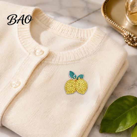 Decorative Brooch Pin Double Lemon Rhinestone Pin, Yellow Lapel for Women Men, Alloy Fruit Badge Jewelry Suit Jackets and Bags Theme
