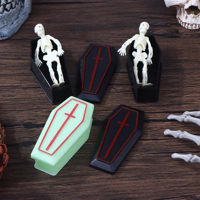2/4Pcs Dollhouse Halloween Coffin Box Skeleton Man Decorative Ornament Model Toy Miniature Prank Props Box Model Trickery Props