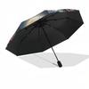 1 Stück Buntglas Katze Mond Wolken Design Automatischer Faltregenschirm - Tragbares 3-fach Design mit 8-Speichen Eisenrahmen, Outdoor für Fans, Reisende, Täglich