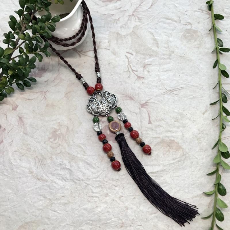 New Forest handmade ceramic necklace, women's retro versatile sweater chain simple long accessories pendant