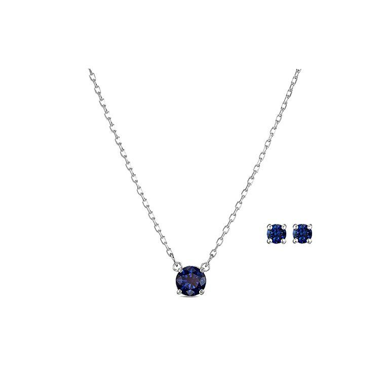 Swarovski Attract Single Stone Necklace And Earring Set Women jewelry Blue 5536554 Box (Random Color)