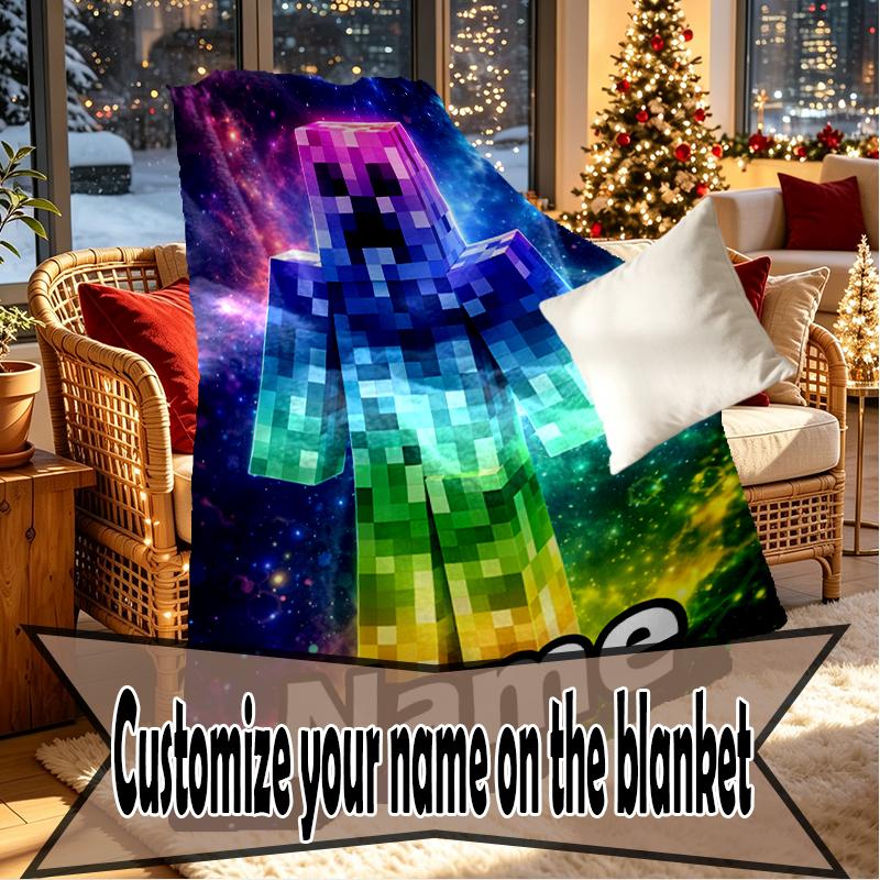 Custom Name Personalized Minecraft Print Blankets, Home Decor, Bedroom, Sofa, Camping, Couch, Gifts for Birthday Christmas
