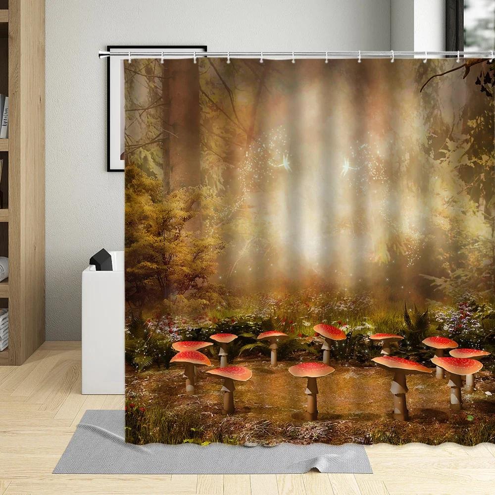 Meadow Mushroom Flower Forest Retro Shower Curtain Waterproof Polyester Fabric Bathtub Bathroom Decor Bath Curtains With Hooks