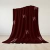 Burgundy Bow Flannel Blanket Warm Soft Halloween Christmas Couch Warm Cozy Decorative Decor Gift for All Season