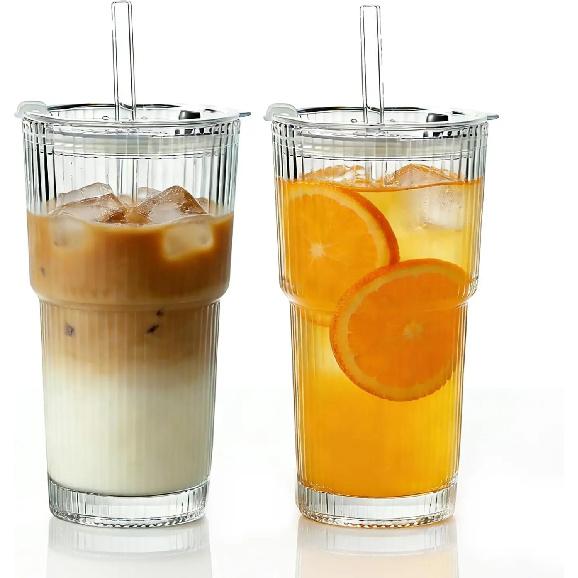 Aesthetic Textured Glass Cup – Premium Soda Lime Glass Tumbler for Cocktails, Juice & Water