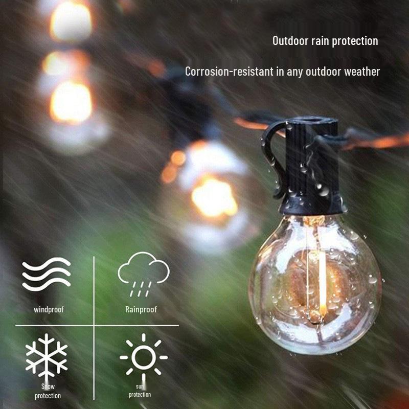 Waterproof LED Solar G40 Globe String Lights, Retro Tungsten Filament Bulbs for Outdoor Camping Atmosphere