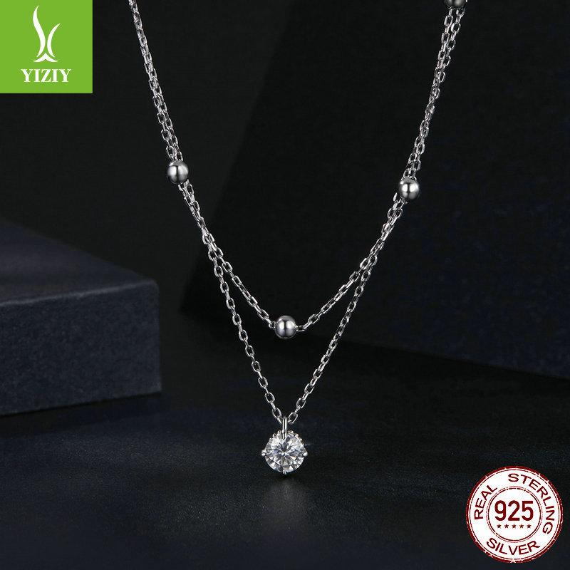 Layered Double-Layer Moissanite Necklace, Fashionable Light Luxury S925 Sterling Silver Collarbone Chain Jewelry