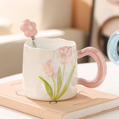 High-value Hand-painted Tulip Water Cup Mug Cup Ceramic Bridesmaid Souvenir Opening Event To Send Customers