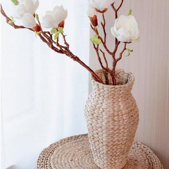 Rattan Vase Small Braided Boho Vase for Pampas Grass Flower Arrangement Rustic Farmhouse Handwoven Wicker Vase Basket for Table