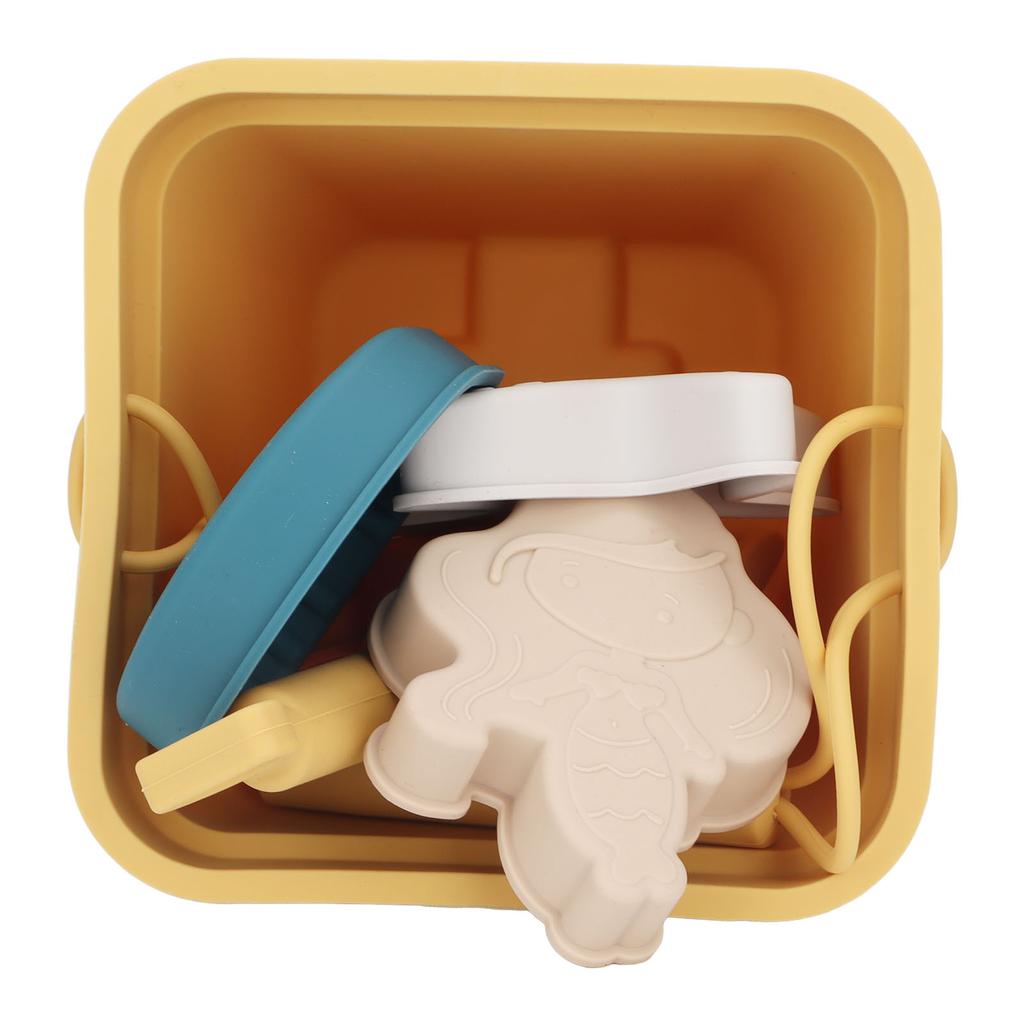 Travel Friendly Silicone Beach Toys Set with Bucket Shovel 4 Sand Moulds Sand Toys for Toddlers Kids