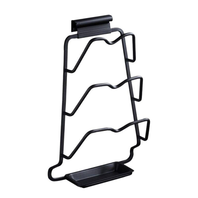 Rostfri väggmonterad grytlock- och skärbrädeorganisatör med vattenuppsamlingslåda