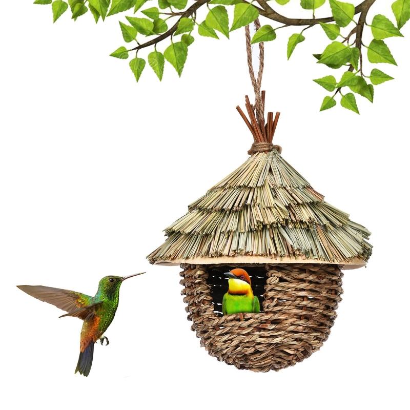 Hanging Hummingbird Nest House Outside Hand Woven Bird Nest Durable Sturdy Natural Grass Material Great for Patio Indoor