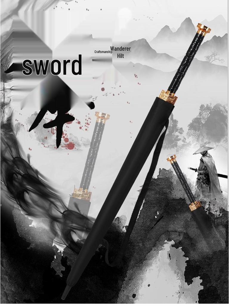 Men's Reinforced Long Handle Umbrella with Reflective Strips - Trendy Design for Sun and Rain