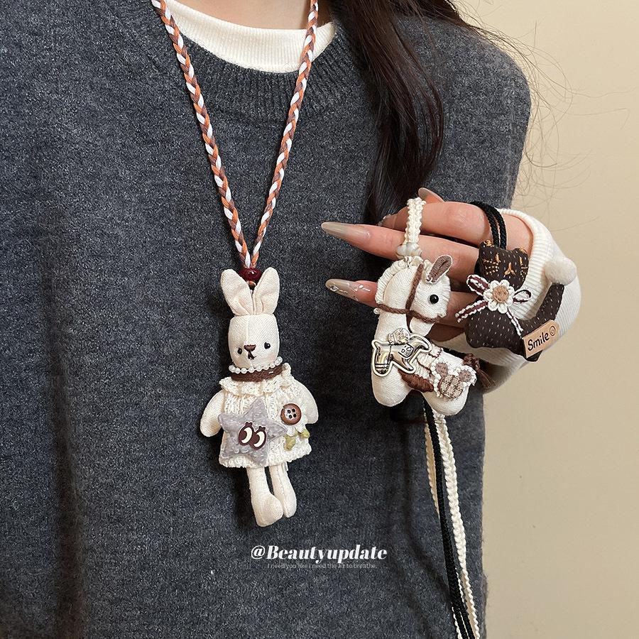 Fabric Color Rope Kitten Rabbit Pendant Necklace Cartoon Cute Versatile Sweater Chain Light Luxury Niche Design Necklace
