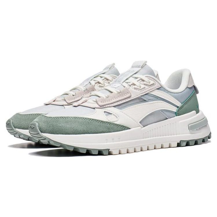 Li Ning Cheng Feng 2.0 Tela Cuero Sintético Antideslizante Resistente al Desgaste Zapatillas Casuales Deportivas de Caña Baja para Mujer Blanco Verde AGCT156-2