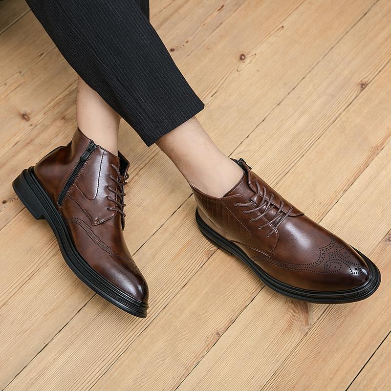 Fashion Leather Shoes Men Boots Winter Formal Leather Oxfords Boots Shoes Dress Business Boot Men Chelsea Autumn Ankle Boots for Man