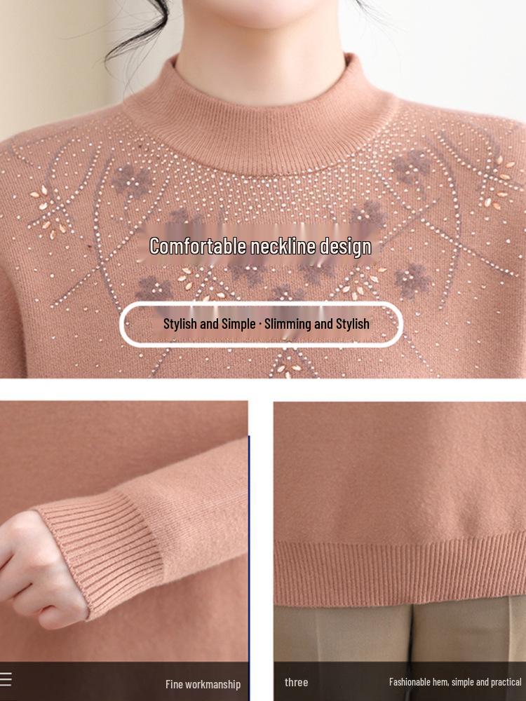 Women's Thick Winter Plush Sweater Base Layer for Middle-Aged and Elderly