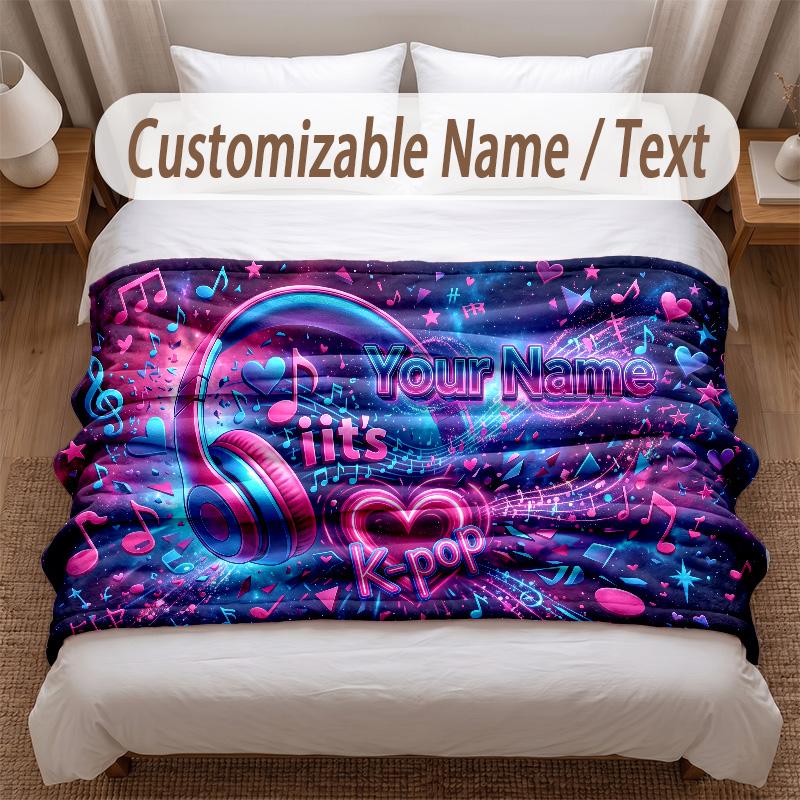 Music DJ Theme Soft Blanket Personalized Custom Name Text Print Warm Blanket Home Sofa Bedroom Decor
