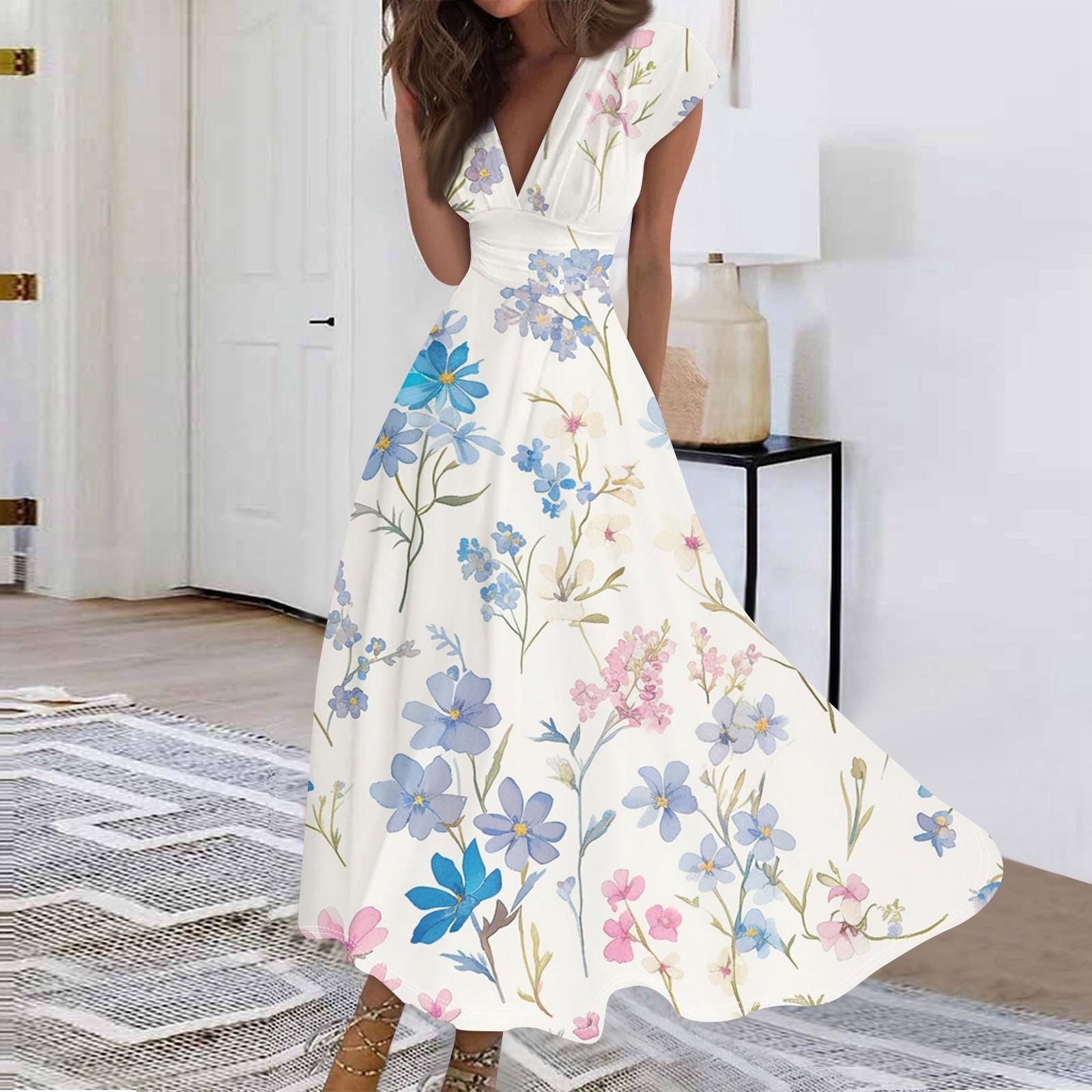 

Женское длинное повседневное платье. Летнее платье с короткими рукавами и v-образным вырезом на талии с принтом. XL
