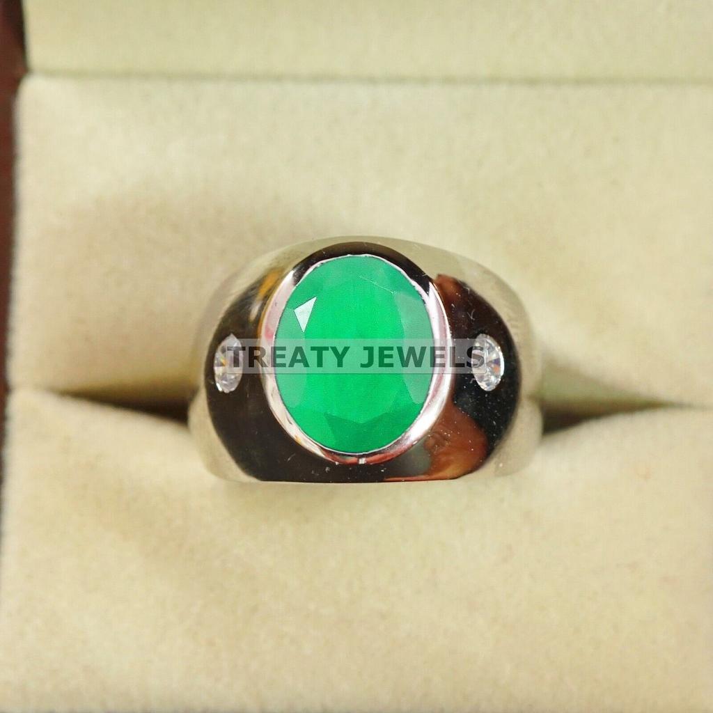 Emerald Oval Cut Gemstone With 925 Sterling Silver Ring For Men's #B5 JL375671230973