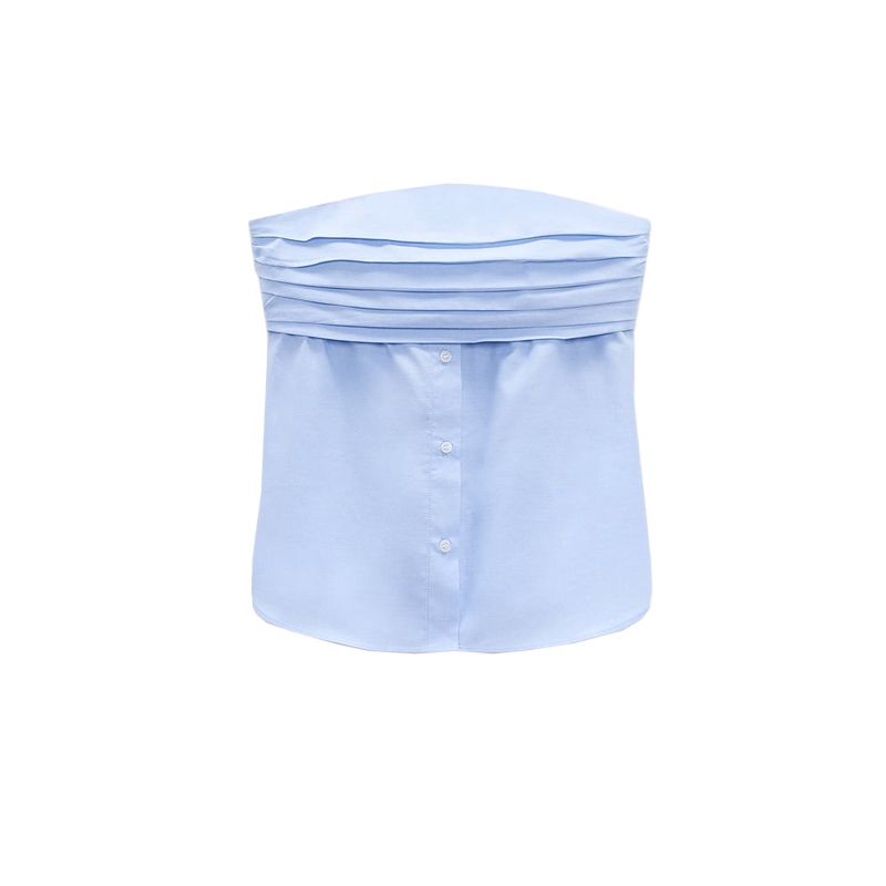 

Весна Новая блузка с открытыми плечами, эластичный топ-труба, поплиновый топ 4661008 7808280 Sky Blue M