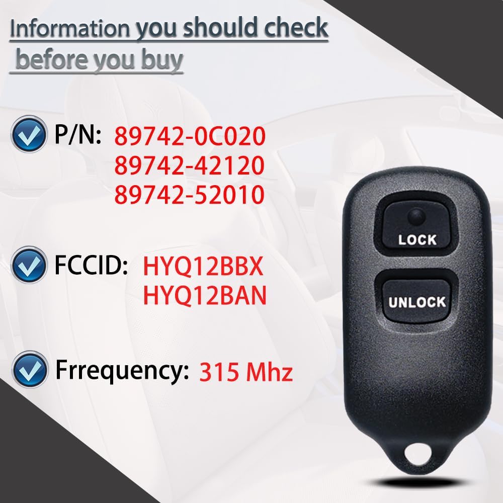 Key Fob Keyless Entry Fits for Toyota Highlander Tundra RAV4 Scion XA XB 2001 2002 2003 2004 2005 2006 2007 Remote Control Replacement HYQ12BBX,