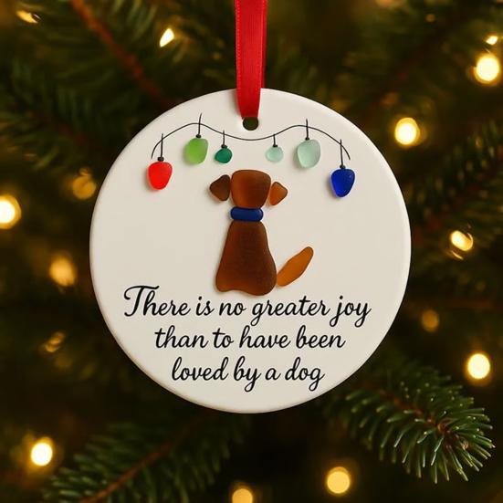 Sea Glass Art Animal Ornament Handmade Seaglass Dog Cat Memorial Hanging Ornaments Christmas Tree Pendant Keepsake Gift