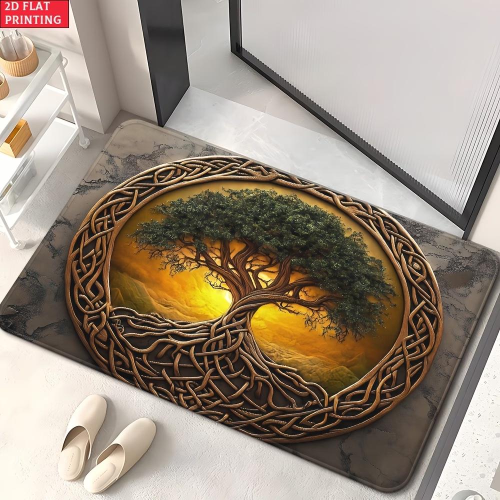 Vintage Celtic Knot Tree of Life Doormat, Non-Slip Mat Rug That Is Machine Washable, Suitable for Bedroom And Living Room Entr
