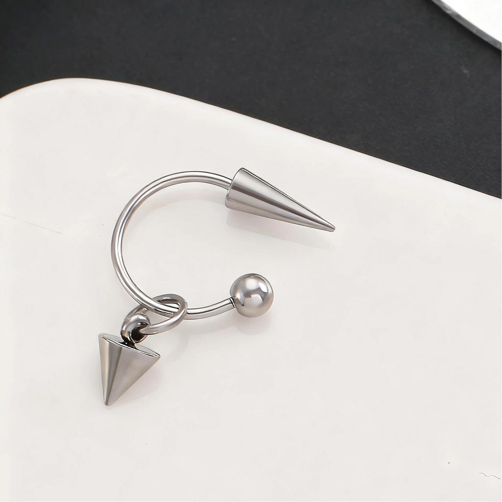 Silver Tone Spike & Black Bead Hoop Earrings, Gothic Punk Rock Rivet Drop Earrings for Women