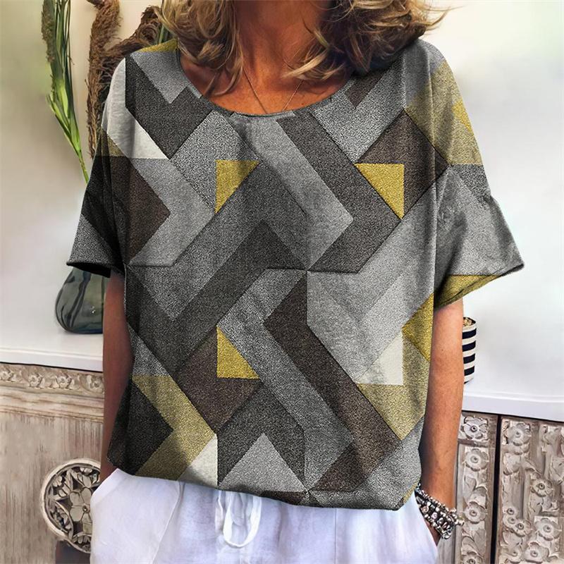 Lustiges Geometrie T-Shirt für Frauen Bunte 3D-gedruckte T-Shirts Sommer Übergroße Oberteile Kurze Ärmel Rundhals T-Shirts Streetwear