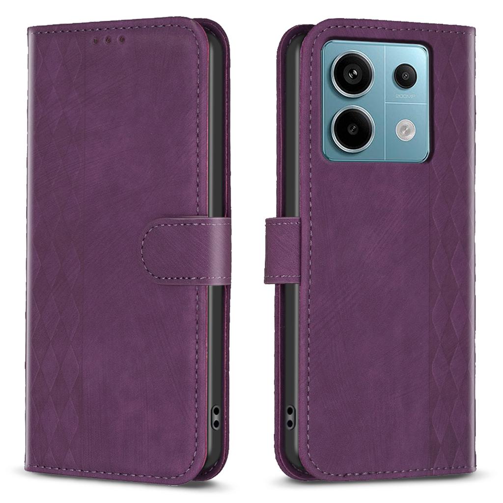 For Xiaomi Redmi Note 13 Pro 4G/Poco M6 Pro 4G Leather Case Flip Phone Cover with TPU Inner Shell Grid Pattern