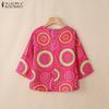 ZANZEA Damen Lässig Rundhals Retro Print Locker 3/4 Ärmel Bluse