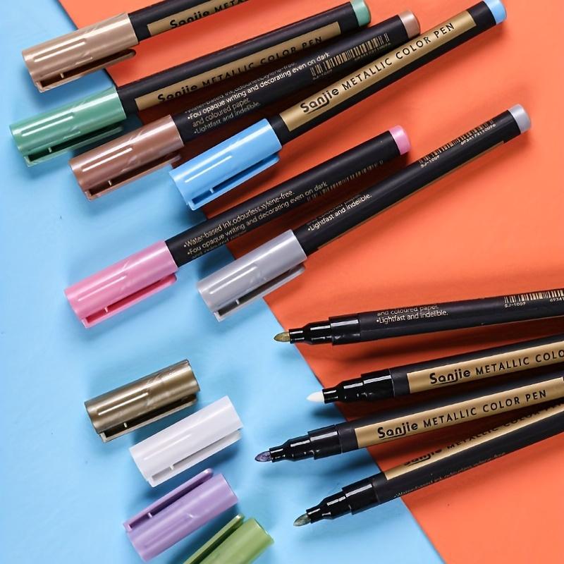 10er-Set mit Markerstiften in Metallic-Farben, wasserfest, gemischte Farben, mittlere Spitze, Kunststoffoberfläche zum Malen, Kartenbasteln, Scrapbooking und für selbstgemachte Alben