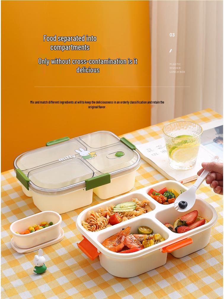 Miffy Cartoon Bento Lunch Box - Microwaveable 3-Compartment for Adults and Students