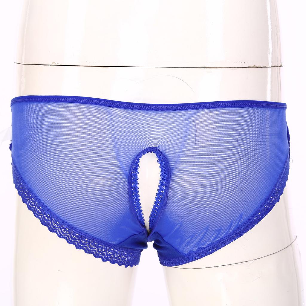 Mens Strappy Crotchless Panties Sexy Exotic Lingerie Nightwear Gay Male Sissy Lace Trim Sheer Mesh Open Crotch Underpants