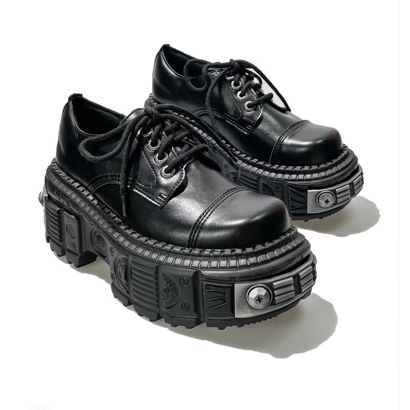 Fashion 2024 NEW Punk Style Women Shoes Lace-up Heel Height Platform Shoes Woman Gothic Ankle Rock Boots Metal Decor Woman Sneakers