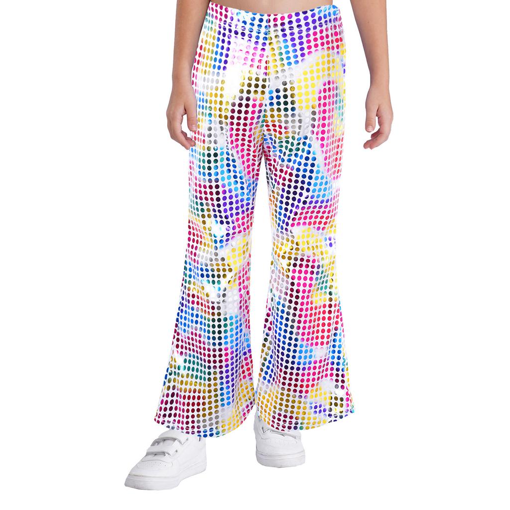 Unisex Spodnie Rozszerzane dla Dzieci Elastyczny Pas Błyszczące Płatki Spodnie do Występów Spodnie Taneczne na Scenę