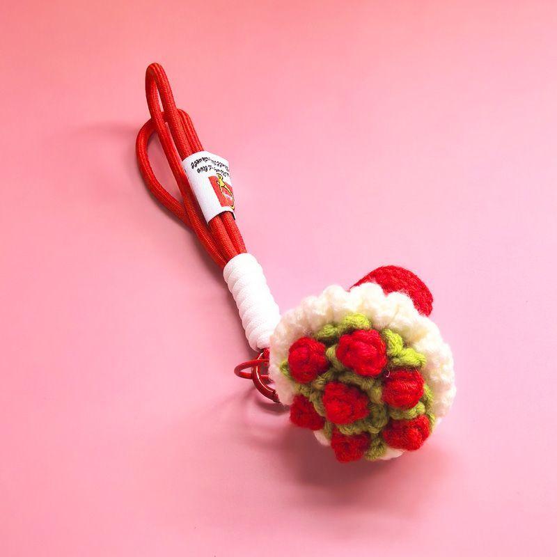 Finished Handmade Crochet Yarn, Woven Flower Bouquet, Keychain, Hand-held Flower Pendant, Rose, Mobile Phone Bag, Hanging Decoration