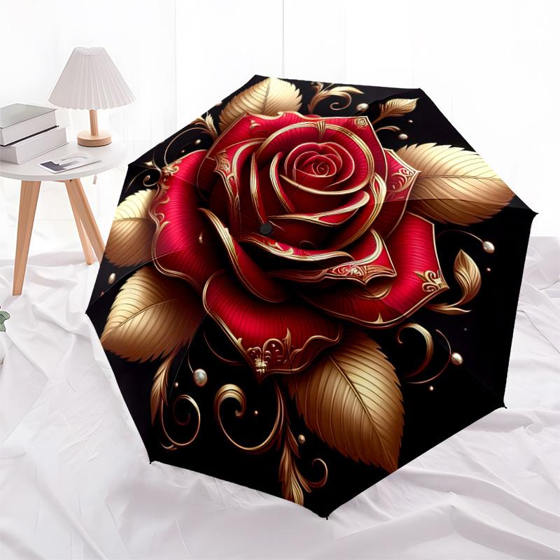1pc Golden Rose Ornament Umbrella with Plastic Handle,Suitable for All Seasons Home Travel Outdoor UmbrellaDD1081