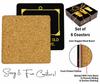 Inkdotpot Set of 6 Drink Coasters Easy Clean 4 Inch Square  Coasters  Cork Base-  Reusable- Funny Bachelor