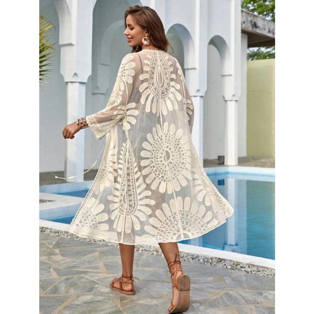 Соняшникове мереживо Бікіні Накидка - Жіноче пляжне в'язане гачком кімоно